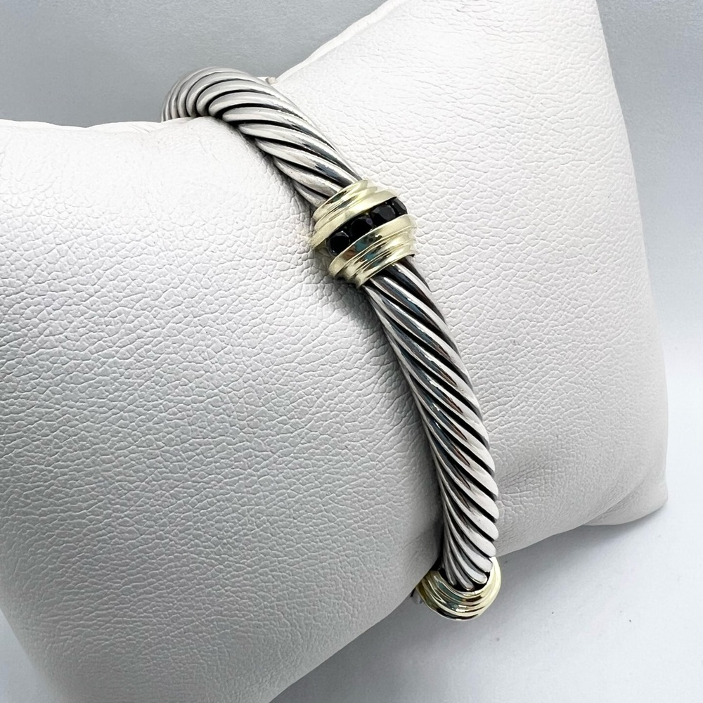 David Yurman 5mm Onyx 14k Gold Double Station Bracelet - Picture 5 of 14